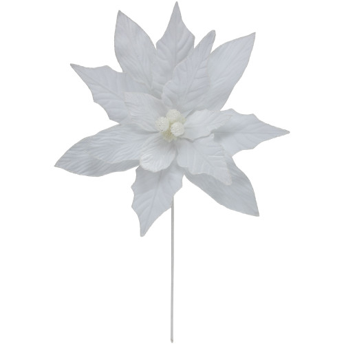 24" Winter White Glittered Poinsettia Christmas Stem Spray