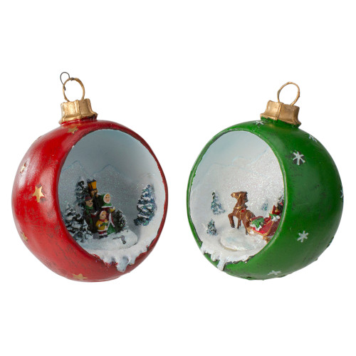 LED Lighted Winter Scene Christmas Ornament Decorations - 5.75" - Multi - Set of 2