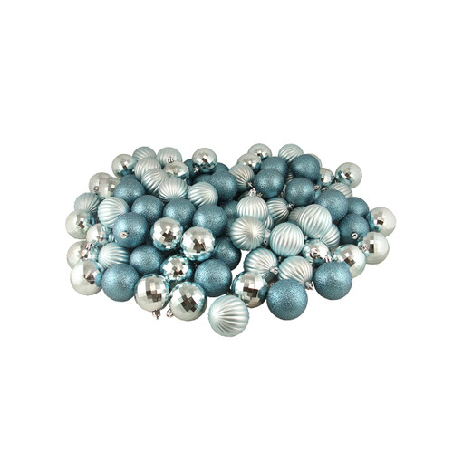 100ct Blue Shatterproof 3-Finish Christmas Ball Ornaments 2.5" (60mm)