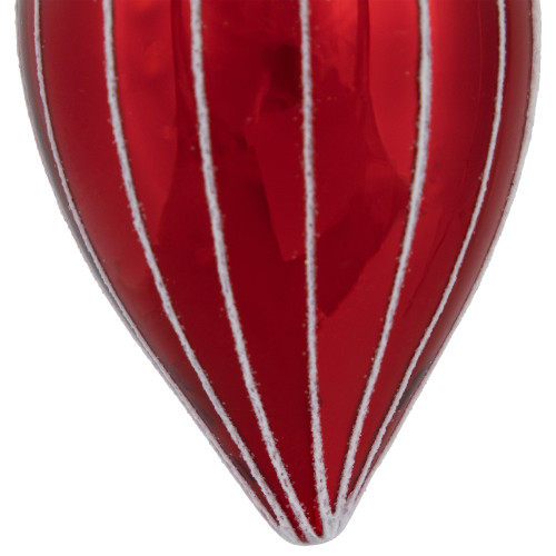 5" Shiny Red and White Glittered Striped Glass Finial Christmas Ornament
