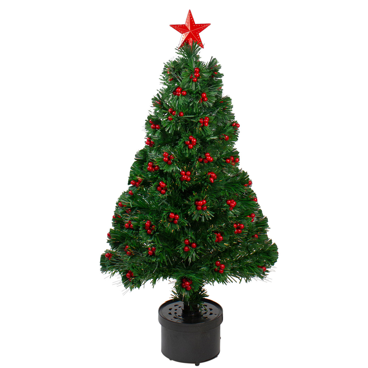 Pre-Lit Color Changing Fiber Optic Christmas Tree with Berries - 3'
