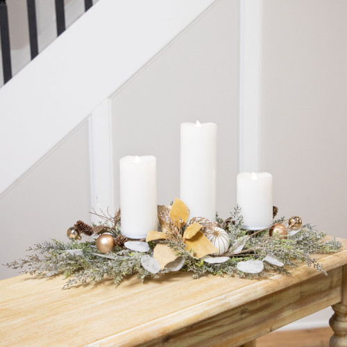 Glittered Poinsettia and Ornaments Christmas Pillar Candle Holder - 24"