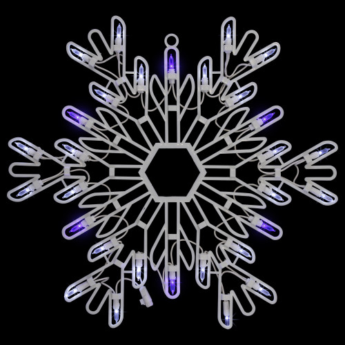 LED Lighted Snowflake Window Silhouette Christmas Decoration - 16" - Pure White and Blue