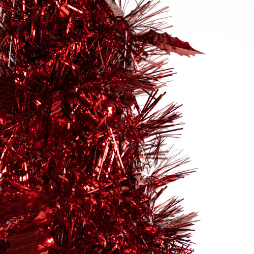 6' Red Tinsel Pop-Up Artificial Christmas Tree, Unlit