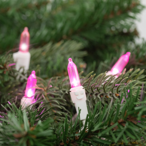 50 LED Pink Mini Christmas Lights - 16.25 ft White Wire
