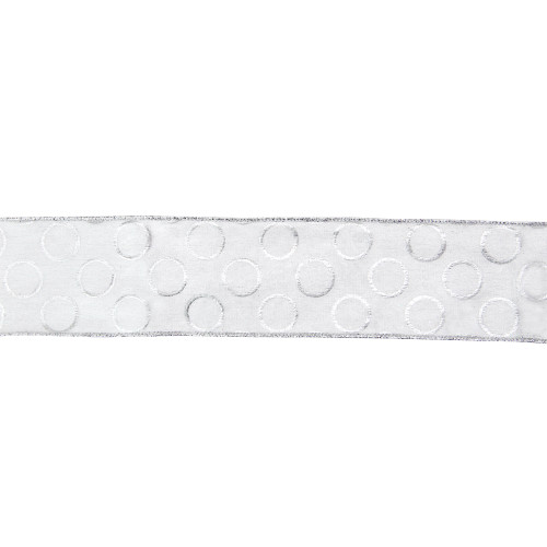 Snowy White and Silver Circle Christmas Wired Craft Ribbon 2.5" x 16 Yards