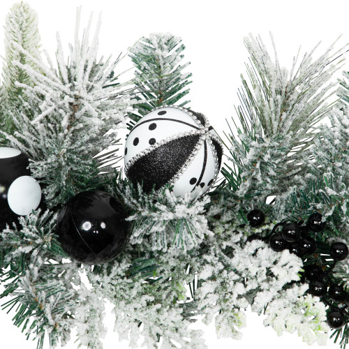 Flocked Pine with Harlequin Ornaments and Bows Artificial Christmas Garland - 6' x 8" - Unlit