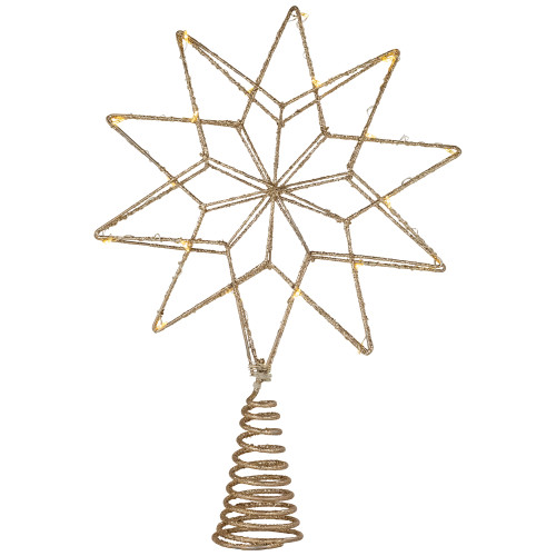 12" LED Lighted Glittered Gold Star Christmas Tree Topper, Warm White Lights
