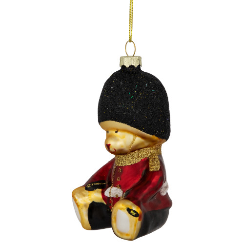 4" Teddy Bear Soldier Glass Christmas Hanging Ornament