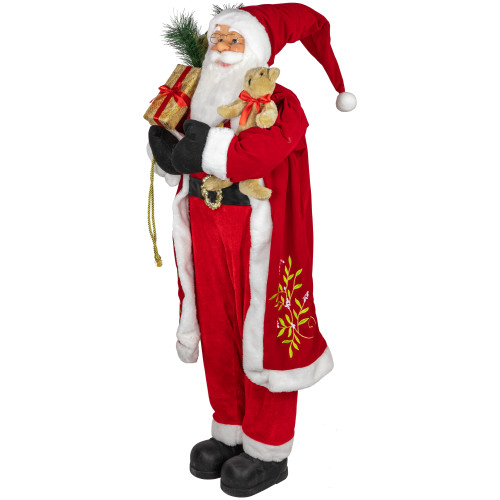 48" Santa Claus with Teddy Bear and Gift Sack Standing Christmas Figure