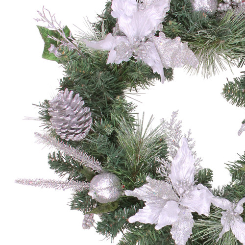 Glittered Poinsettia with Pine Cones Artificial Christmas Wreath - 24" - Unlit