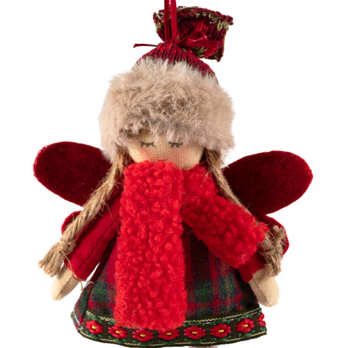 Angel Girl with Knitted Winter Hat Christmas Ornament - 8.5"