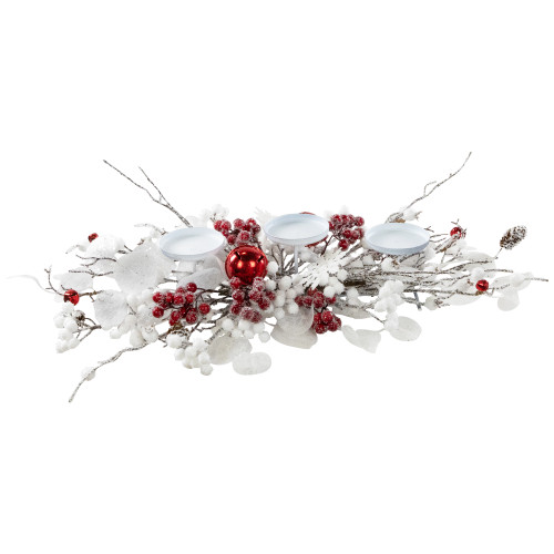 Berries and Snowflakes Christmas Pillar Candle Holder - 24" - Red and White