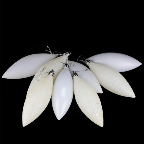 8ct Winter White Shatterproof 4-Finish Christmas Finial Drop Ornaments 5.5"