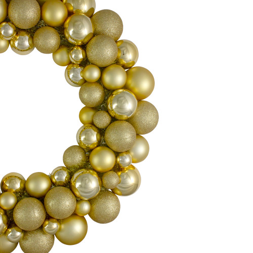 Vegas Gold 3-Finish Shatterproof Ball Christmas Wreath - 24-Inch, Unlit