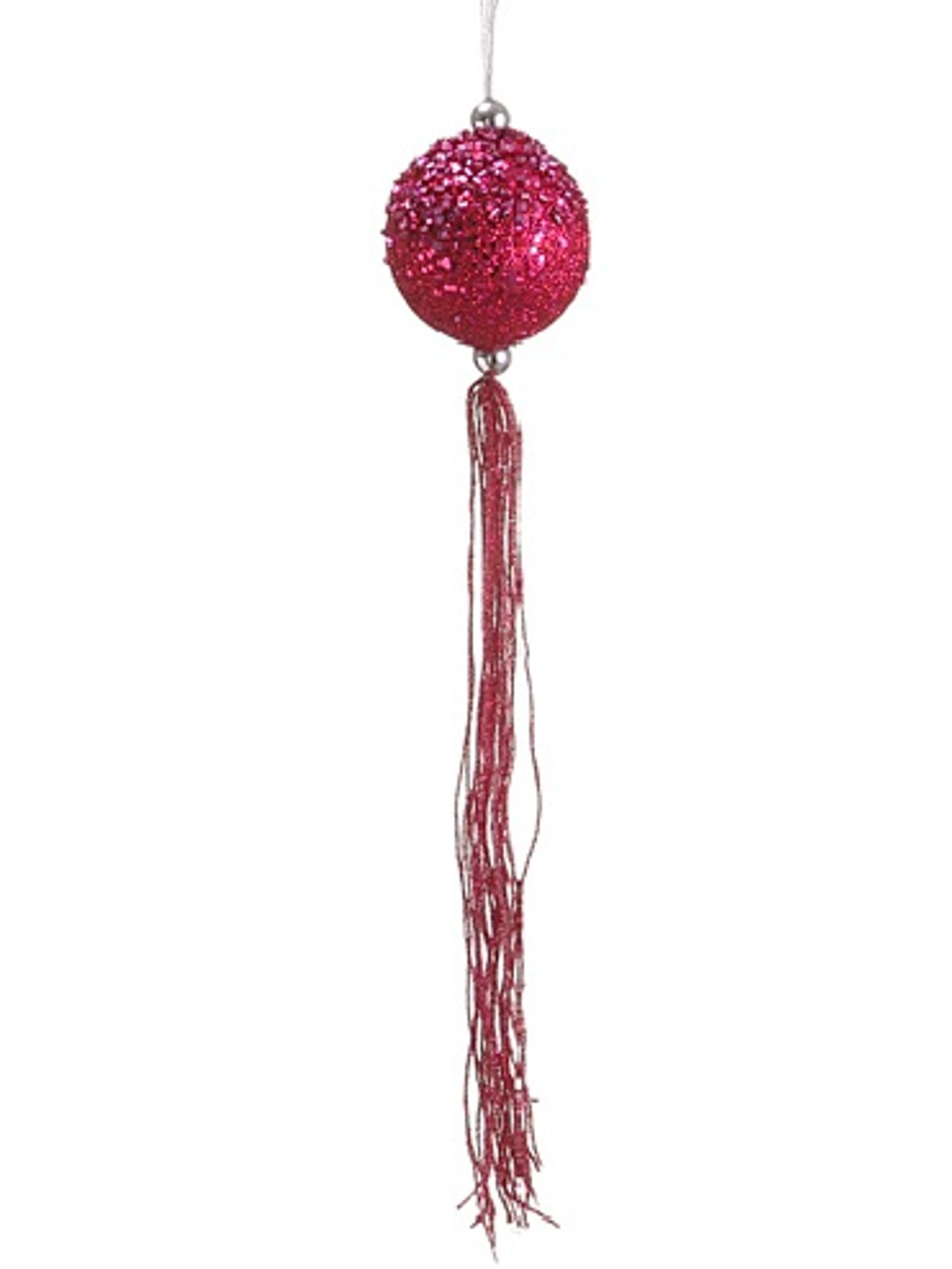Glittered Fuchsia Pink Christmas Ball Ornament with Tassels 12" (304mm)