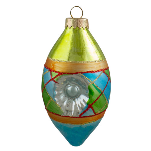 3ct Multi Color with Retro Reflectors Glass Finial Christmas Ornament Set 4.25" (100mm)