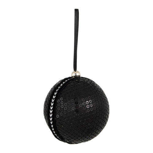 Sequin and Glitter Christmas Ball Ornaments with Ribbon - 2.75" - Black - Set of 4