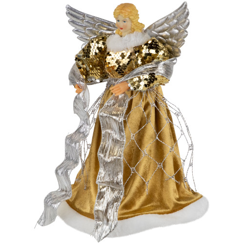 12" Metallic Bronze and Silver Sequined Angel Christmas Tree Topper, Unlit