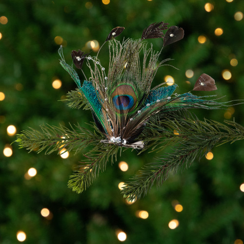 Peacock Ocelli Feather Clip-On Christmas Ornament -6"