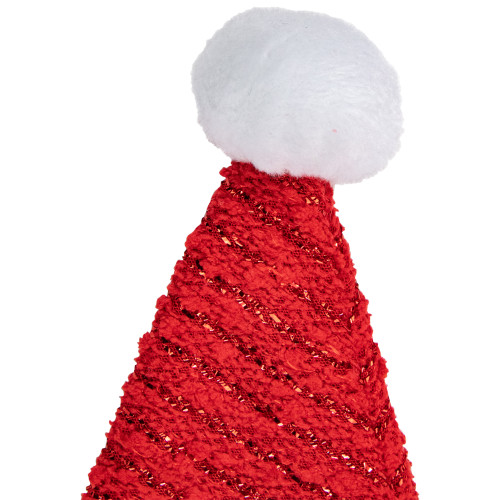 17" Red and White Striped Santa Hat With Pom Pom and Cuffed Faux Fur