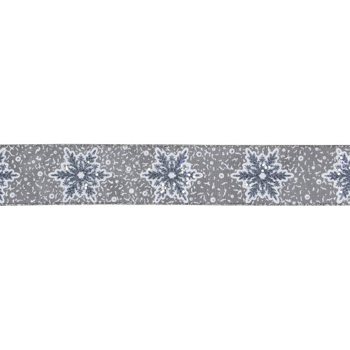 Gray Snowflake Christmas Wired Craft Ribbon 2.5" x 10 Yards