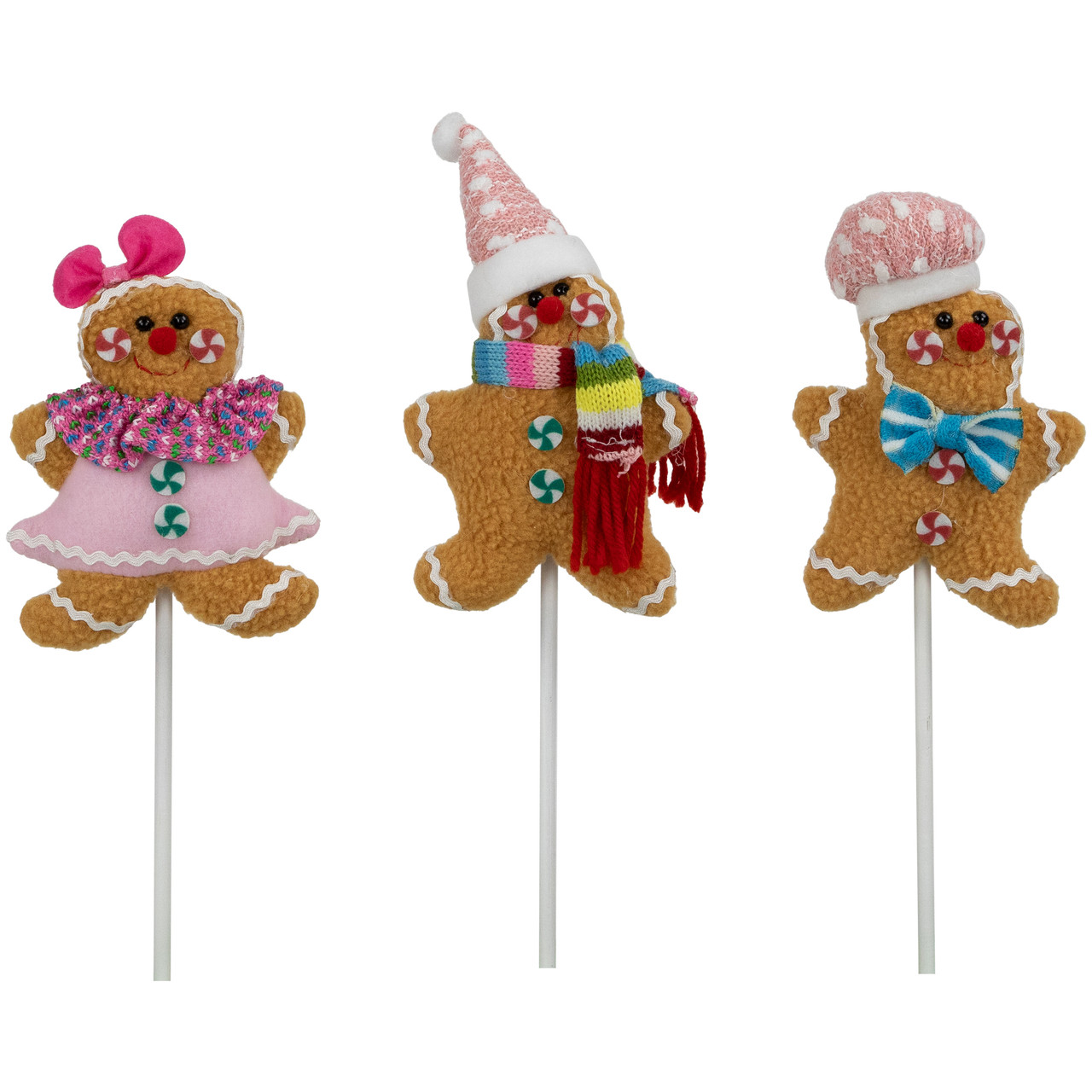 Plush Gingerbread Christmas Picks -  10" - Set of 3
