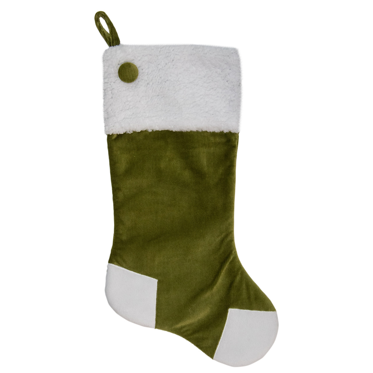 20.5-Inch Green and White Corduroy Christmas Stocking