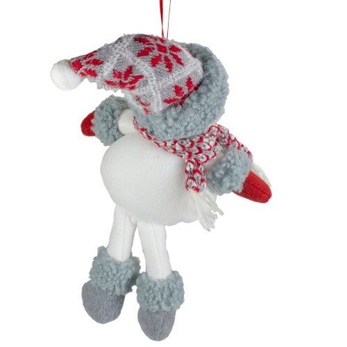 14" Gray and Red Plush Snowman Hanging Christmas Ornament