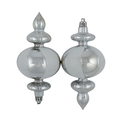 8-Count Silver and White Shatterproof Finial Christmas Ornaments, 6"