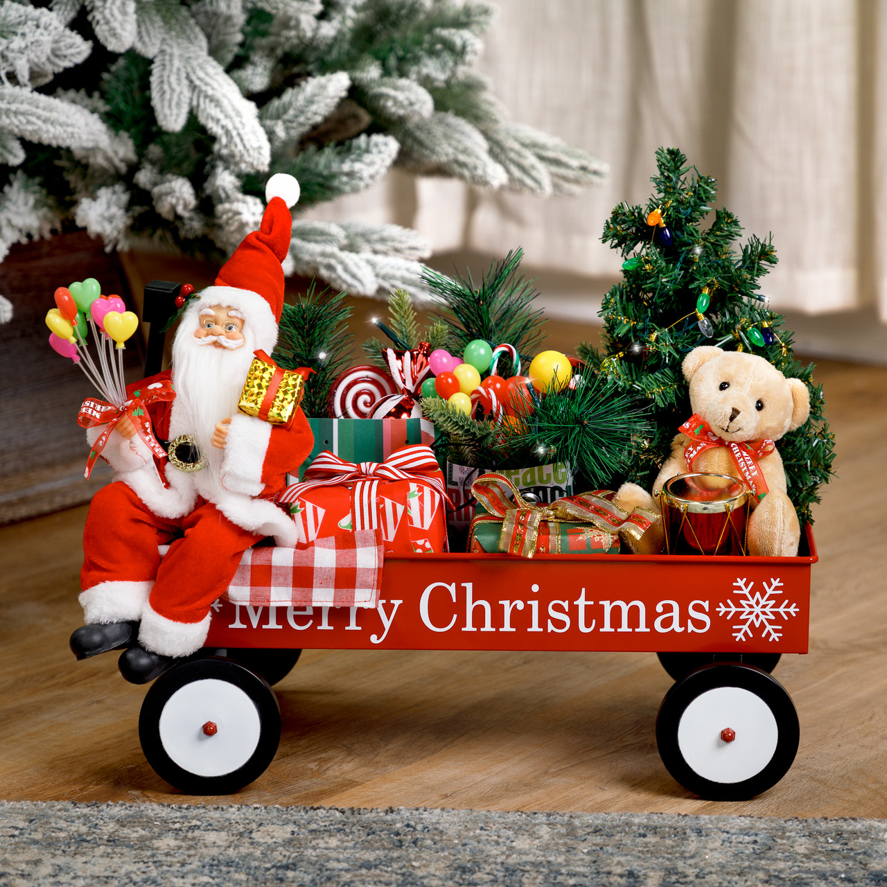 Lighted and Musical Santa Claus Merry Christmas Wagon Decoration - 20"