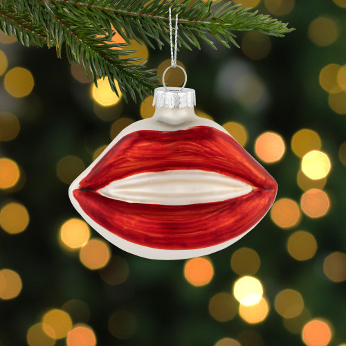 3.25" Bright Red Lips Glass Christmas Ornament
