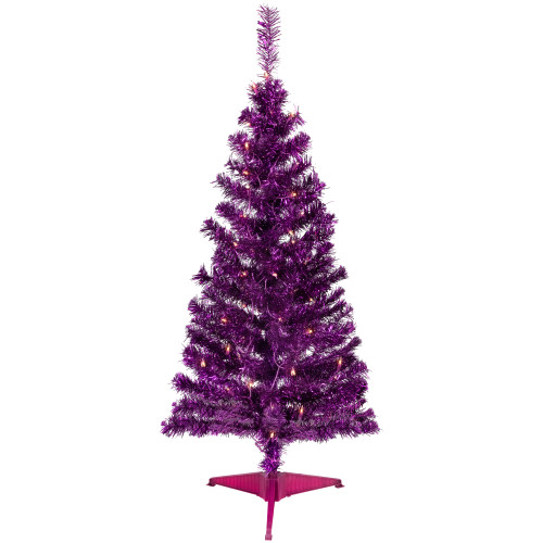 4' Pre-Lit Purple Tinsel Artificial Christmas Tree- Clear Lights, Purple Wire