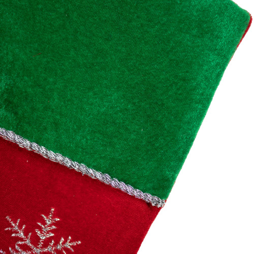 20" Red Velveteen Sequined Christmas Tree Stocking with Green Cuff