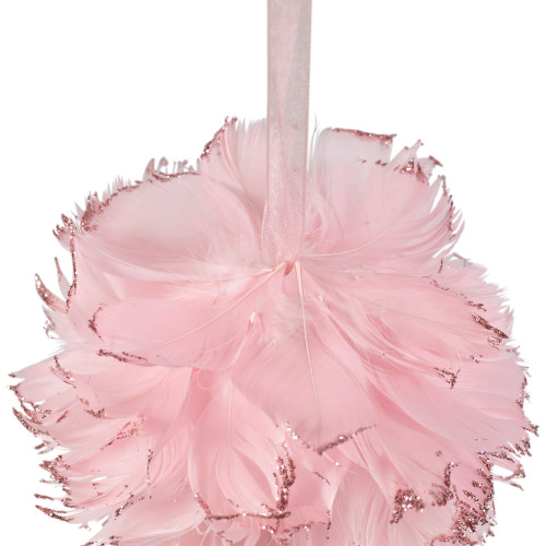 Glittered Feathers Christmas Ball Ornament - 6" - Pink