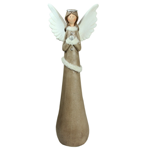 Tall Praying Angel Christmas Figure - 24" - Ivory and Brown