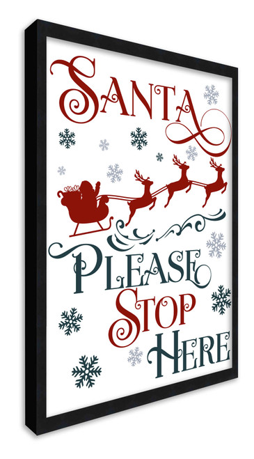 SANTA Please Stop Here 14.5" x 19.5" Framed Christmas Wall Decor Art Print Sign Poster in a Black Wooden Frame with UV Acrylic and Hangers