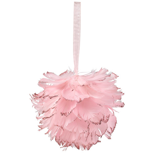 Glittered Feathers Christmas Ball Ornament - 6" - Pink