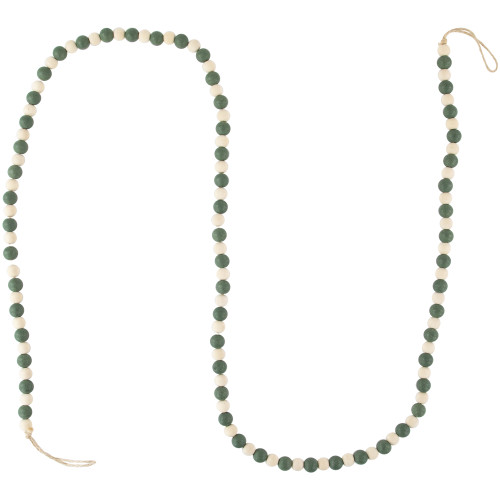 6' Green and Cream Wooden Beads Christmas Garland, Unlit