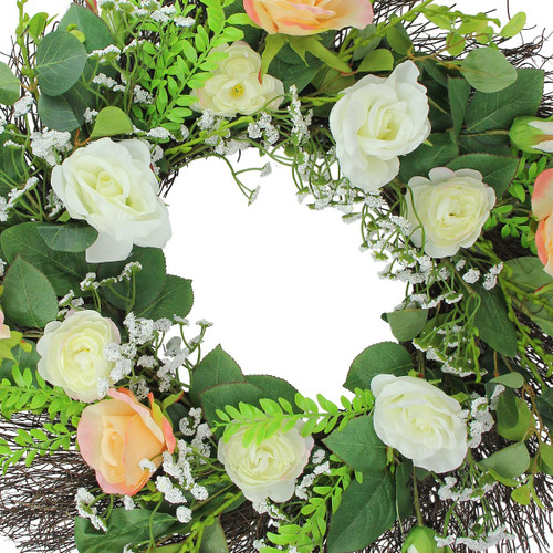 Rose and Foliage Artificial Spring Wreath - 24-Inch, Unlit