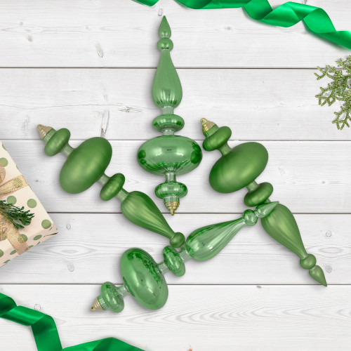 Commercial Size 2-Finish Christmas Finial Shatterproof Ornaments - Green -12" - 4ct
