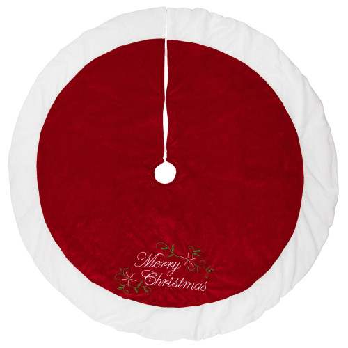 48" Traditional Red Merry Christmas Velveteen Tree Skirt