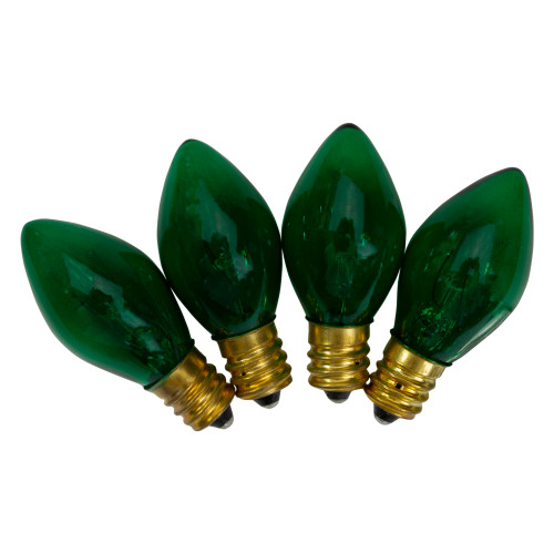 Set of 4 Green C7 Transparent Christmas Replacement Bulbs - 4"