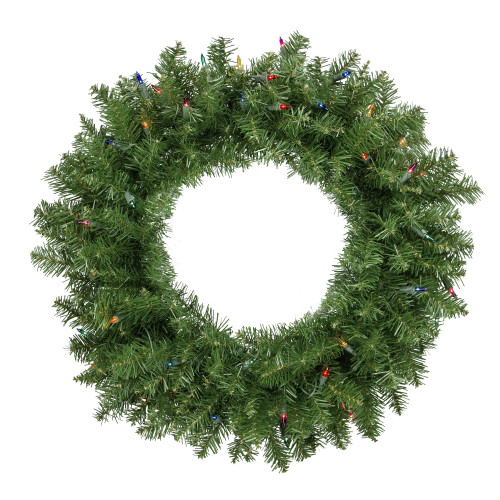Pre-Lit Rockwood Pine Artificial Christmas Wreath, 24-Inch, Multi Lights