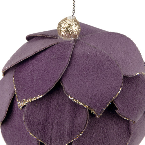 7" Purple Flower Glitter Petal Shatterproof Ball Christmas Ornament