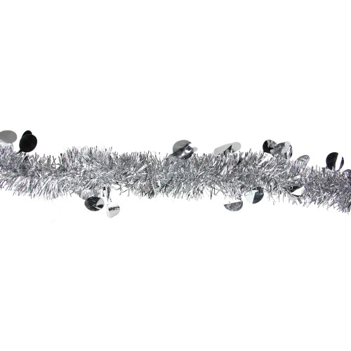 Tinsel and Polka Dot Commercial Christmas Garland - 50' x 2.5" - Silver - Unlit