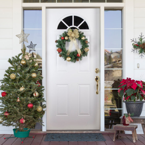Pre-Lit Battery Operated Pine Cone and Gifts Christmas Wreath - 24" - Warm Clear LED Lights