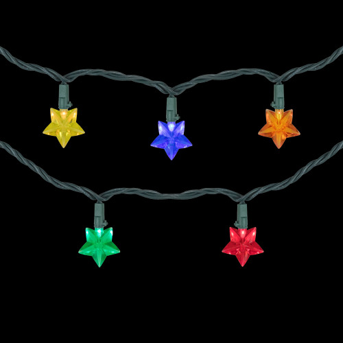 20-Count Multi-Colored Star Shaped LED Christmas Light Set- 4.5ft, Green Wire