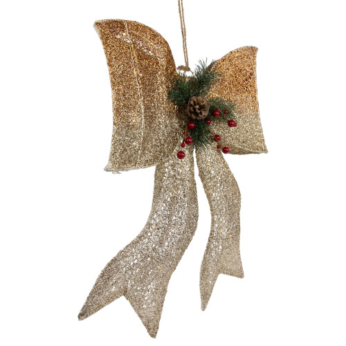 23" LED Lighted Champagne Gold Ombre Mesh Bow Christmas Decoration