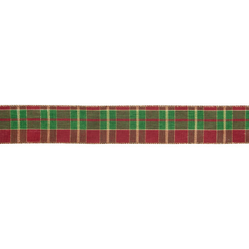 Red, Green and Gold Plaid Christmas Wired Craft Ribbon 2.5" x 10 Yards
